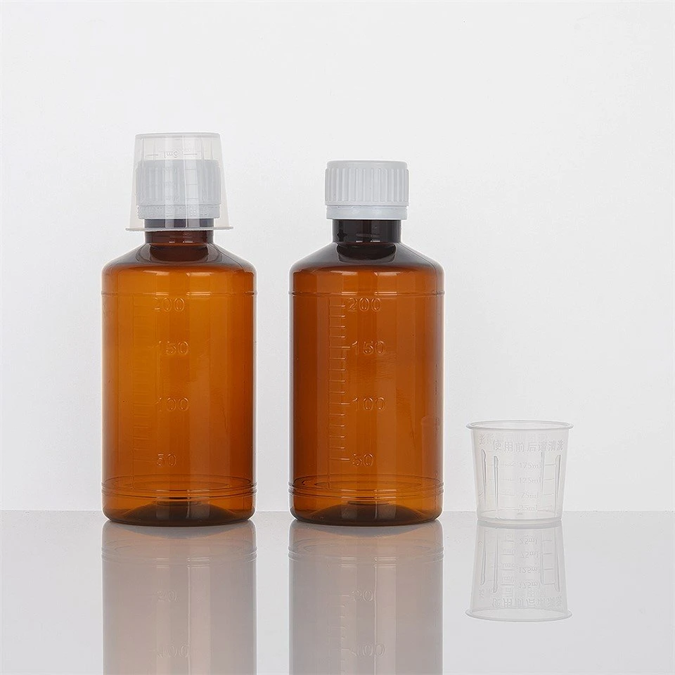 Oral Liquid Plastic Bottle with Scale and Measuring Cup